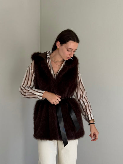 Gilet in Simil Pelliccia con Cappuccio