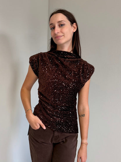 Top con Spalline e Paillettes Marrone