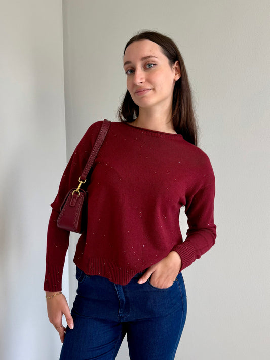 Maglione Bordeaux con Paillettes