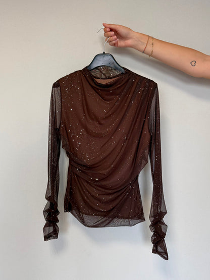 Maglia con Maniche Trasparenti e Paillettes