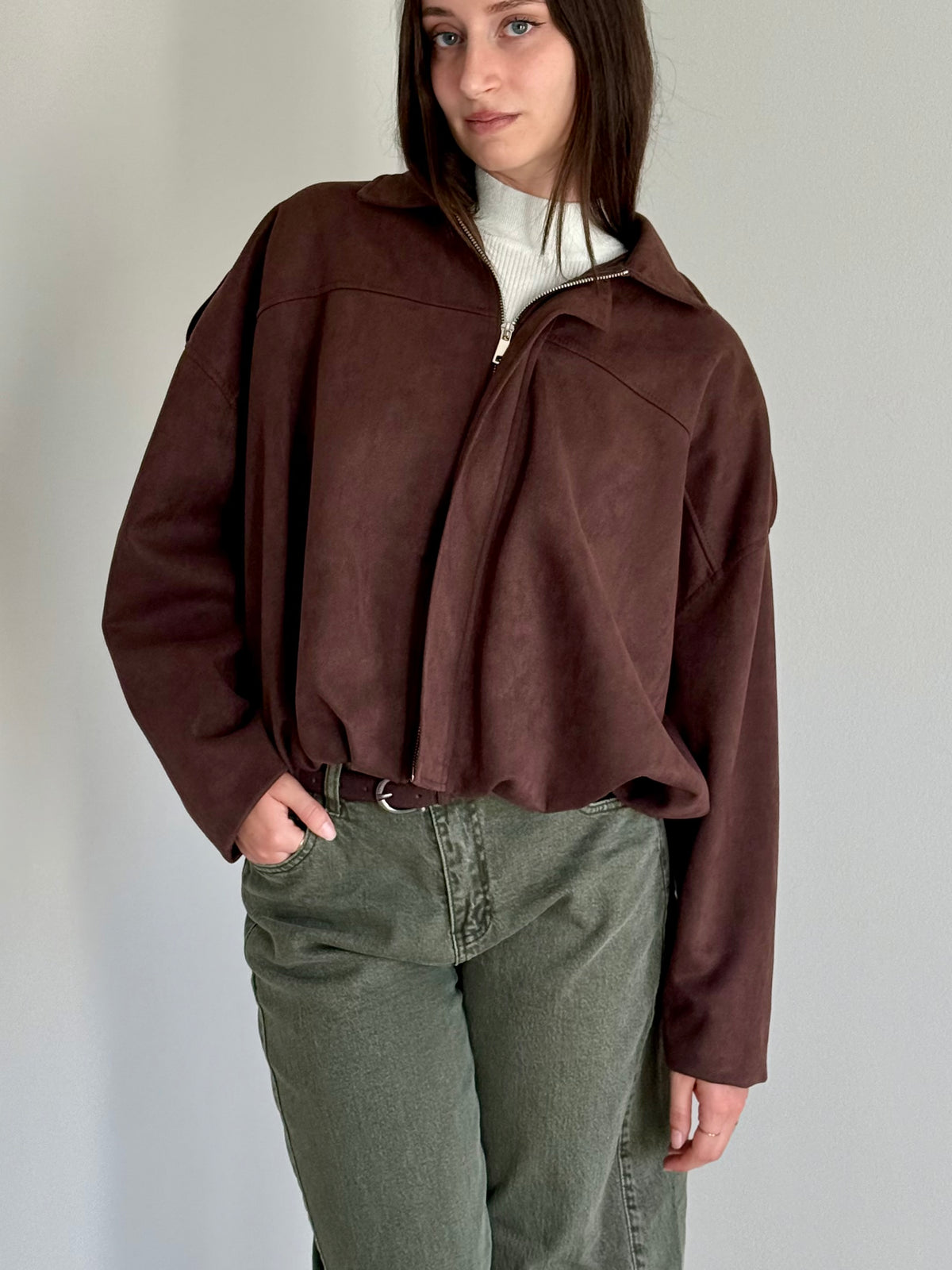 Giacca Oversize Scamosciata Marrone