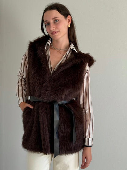 Gilet in Simil Pelliccia con Cappuccio