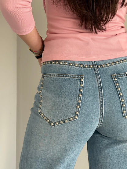 Jeans Denim Wide-Leg con Borchie