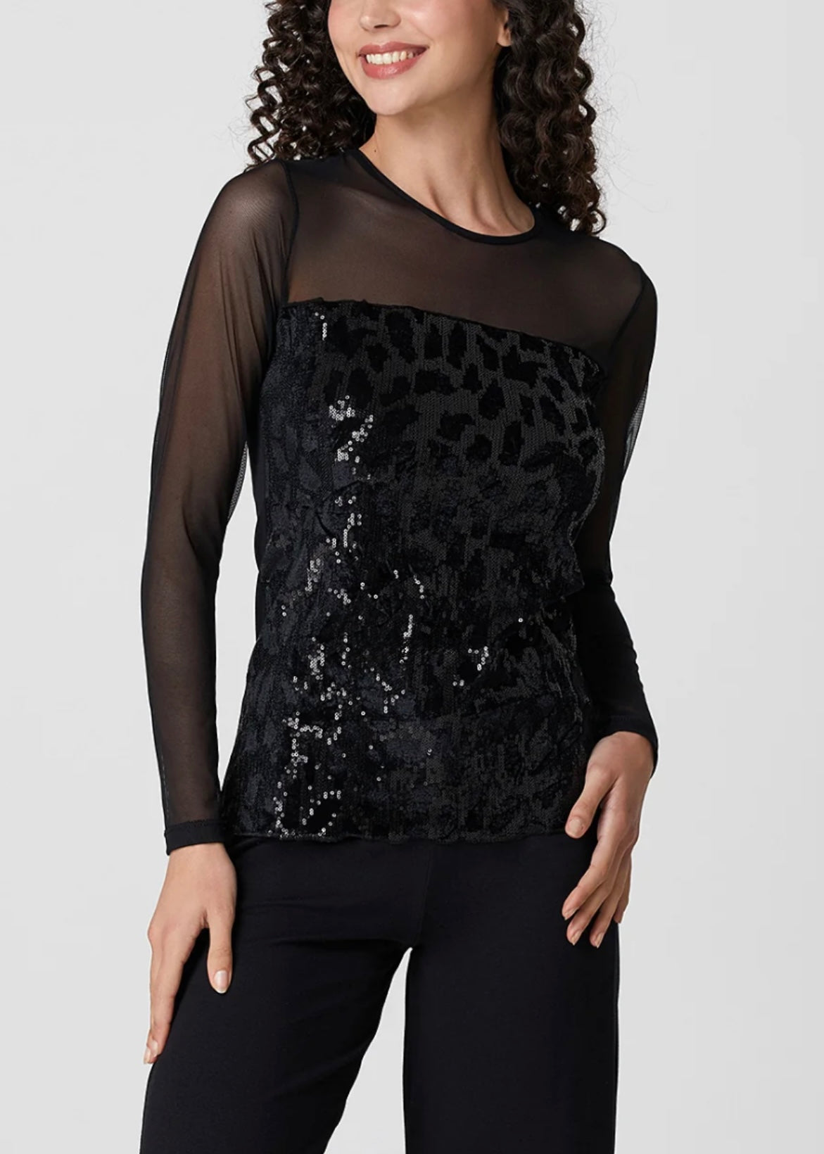 Top da Donna con Paillettes e Maniche Trasparenti Jadea 4823