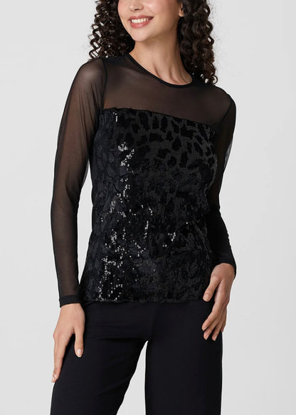 Top da Donna con Paillettes e Maniche Trasparenti Jadea 4823