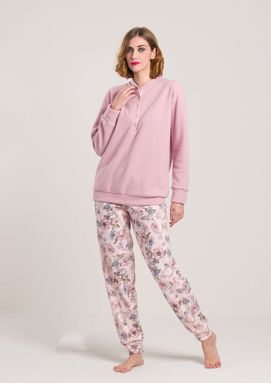 Pigiama Felpato Rosa a Fiori Gary V50132