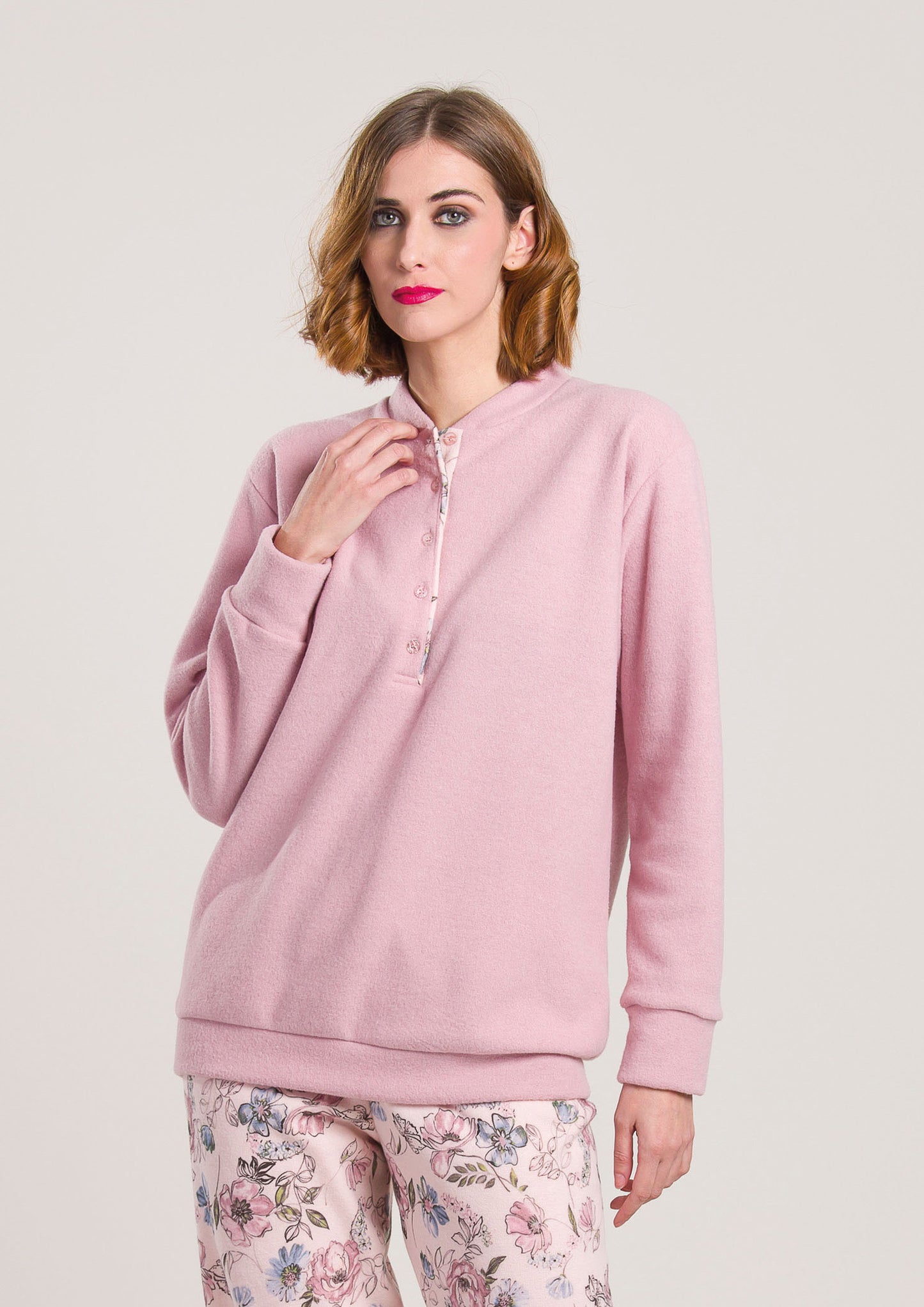 Pigiama Felpato Rosa a Fiori Gary V50132