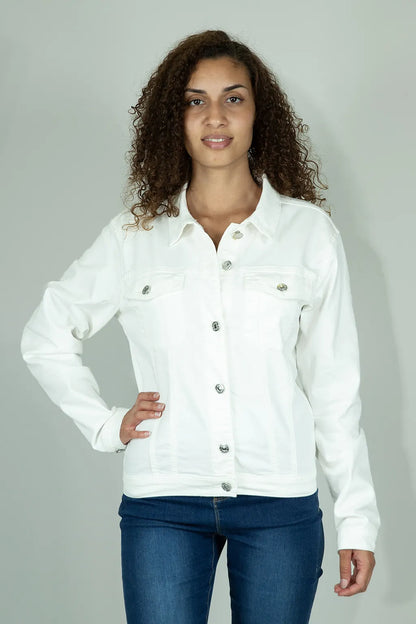 Giacca In Denim Bianco con Bottoni Brugi CU5A