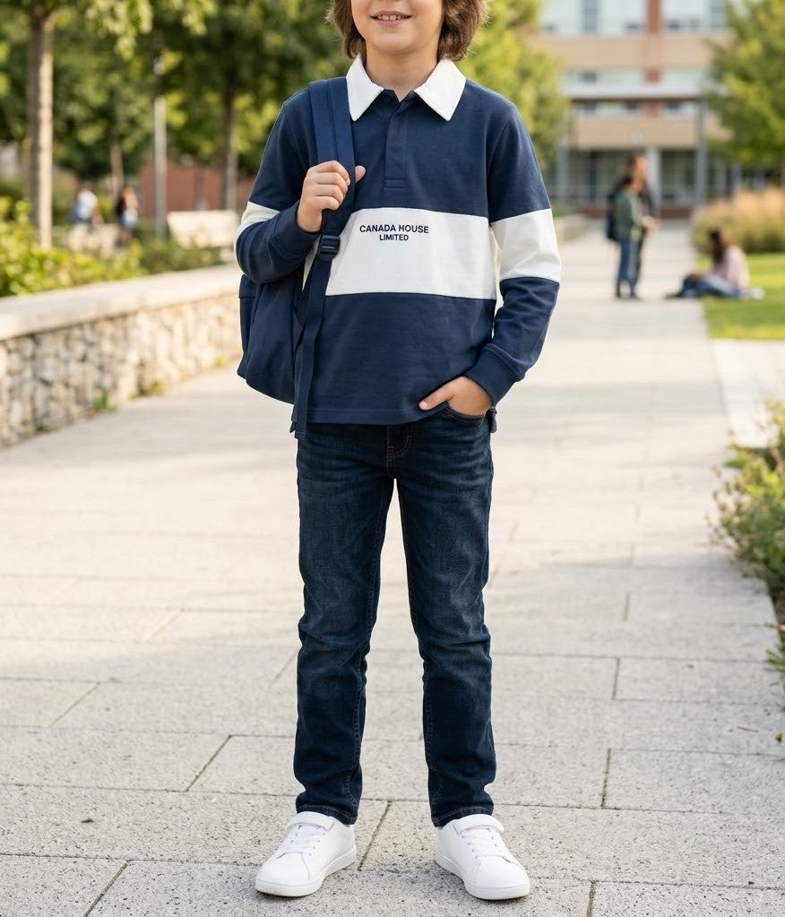 Polo ragazzo in cotone stile rugby da 6 a 12 anni. Cod. 26478061