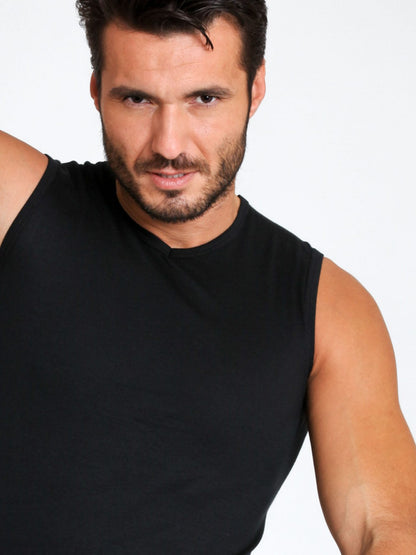 Smanicato da Uomo Scollo a V Elasticizzato, Basic Cotton 982