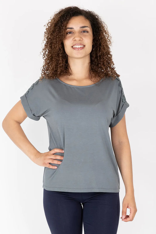 T-Sìshirt in Viscosa con Pizzo Brugi C85U