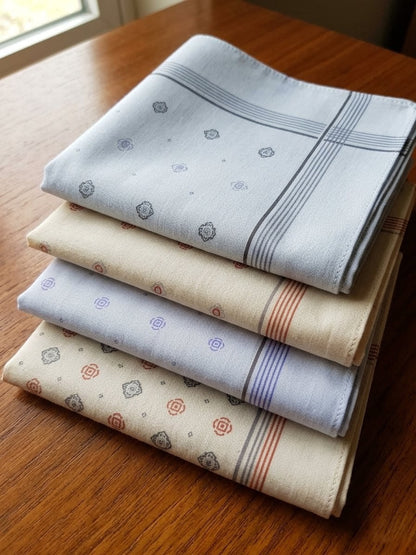 Fazzoletti uomo fantasie assortite, fondo bianco o colorato.