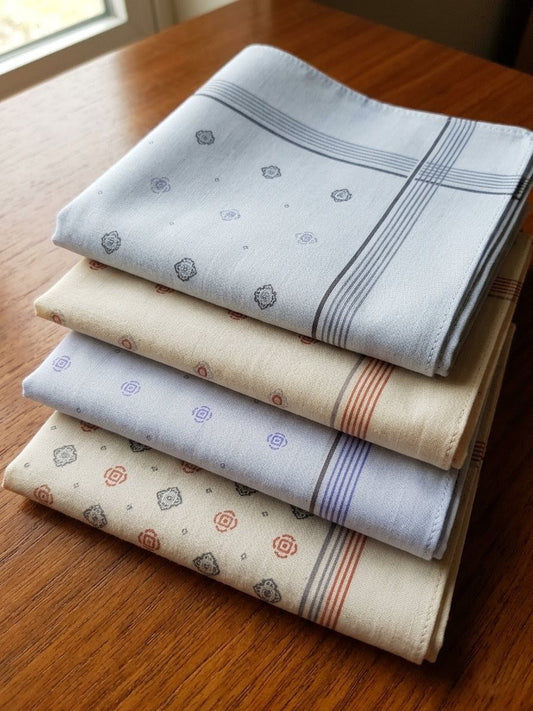 Fazzoletti uomo fantasie assortite, fondo bianco o colorato.