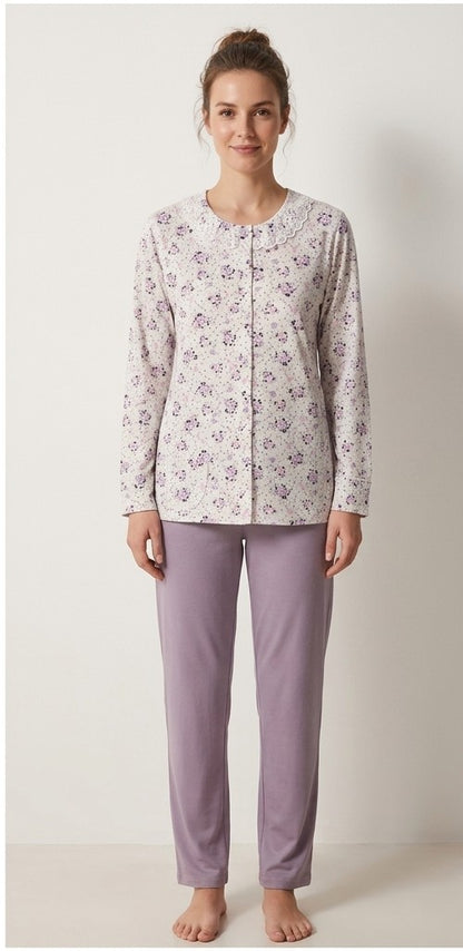 Pigiama Donna Aperto a Giacca con Bottoni in Cotone